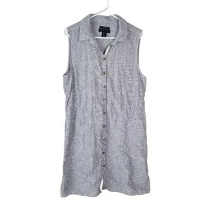 Tahari 100% Linen Sleeveless Button Front Stripped Shirt Dress Size XL Pockets